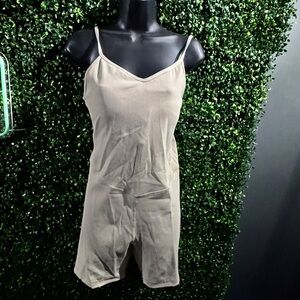 Rae Mode rm Beige Spaghetti Strap stretch Romper with built in bra